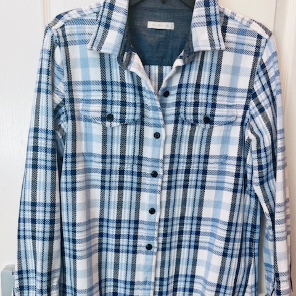 Outerknown Blanket Shirt Womens XS/S Bright Blue Ventana Plaid Heavy Cotton